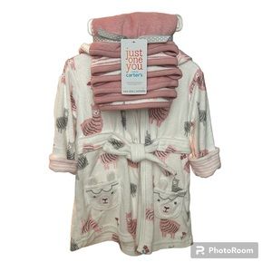 Carter’s Baby Llama Hooded Terry Robe and Matching Wash Cloths Set: 0-9months